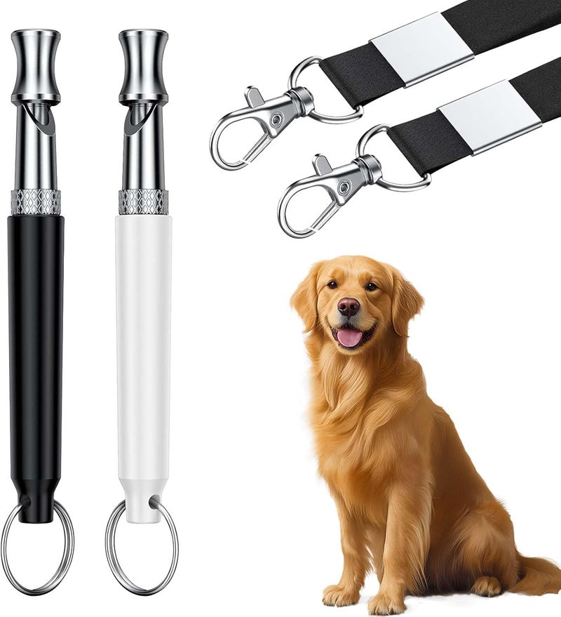 BADAO 2 PCS Dog Whistles,Professional Recall Dog Training Whistle with Lanyard,Adjustable Ultrasonic Silent Dog Recall Whistles,Dog Whistle to Stop Barking Neighbors Dog,Dog Barking Stopper (Black+White) - Image 1